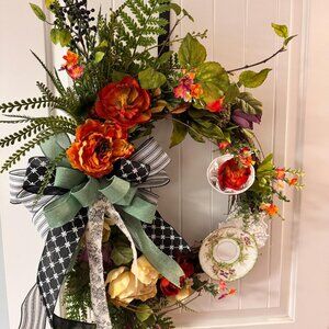 Crafted Everyday / Spring Wreath with Teacup, Saucer & Ribbon Door Wreath